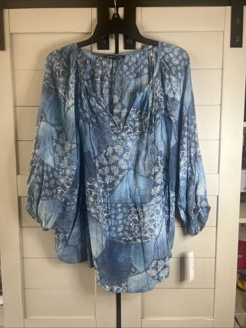 NWT Zac & Rachel Women’s Navy/Indigo Patchwork Blouse Tunic Sz 2X MSRP $52.00
